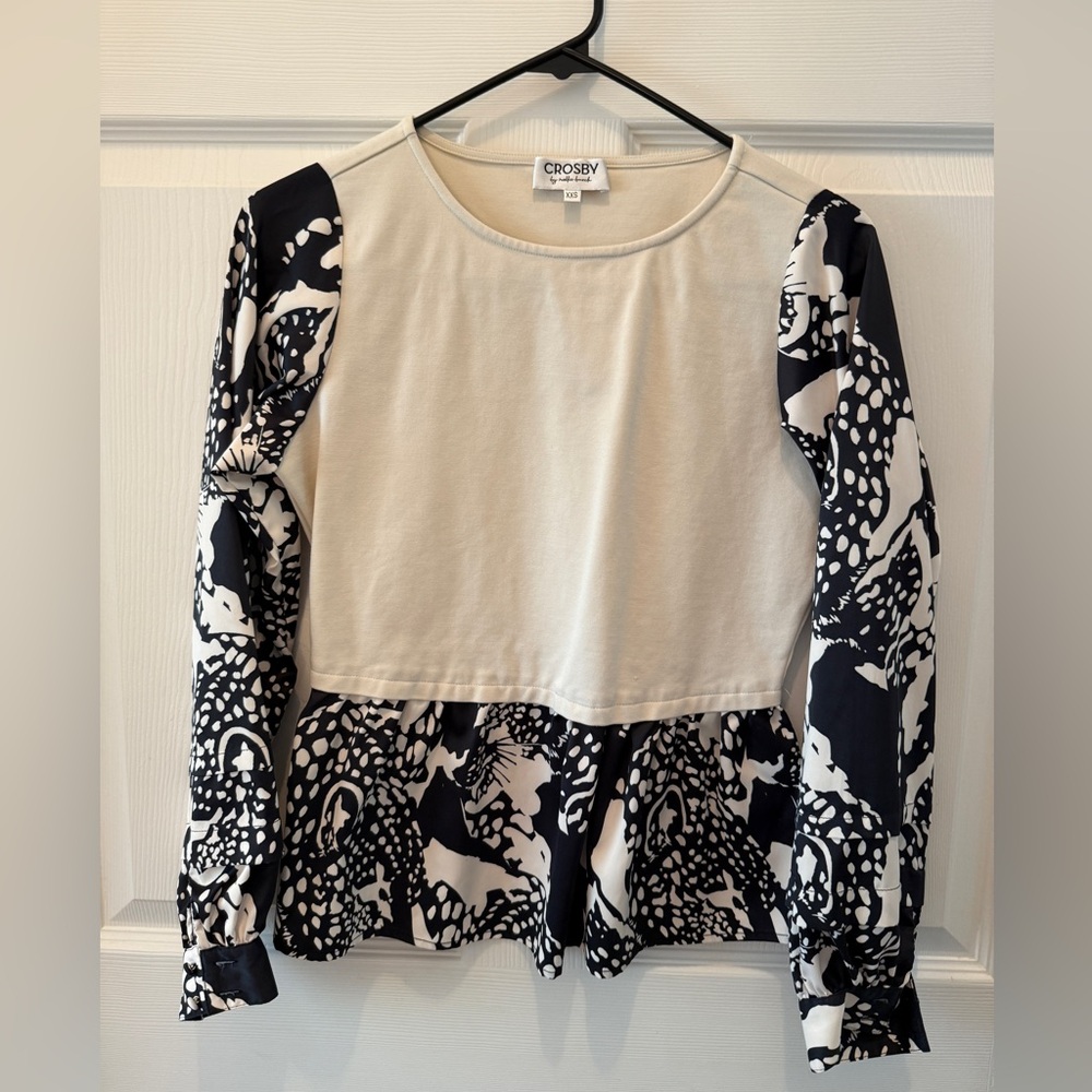 CROSBY by Mollie Burch Cream and Black Long Sleeve Blouse